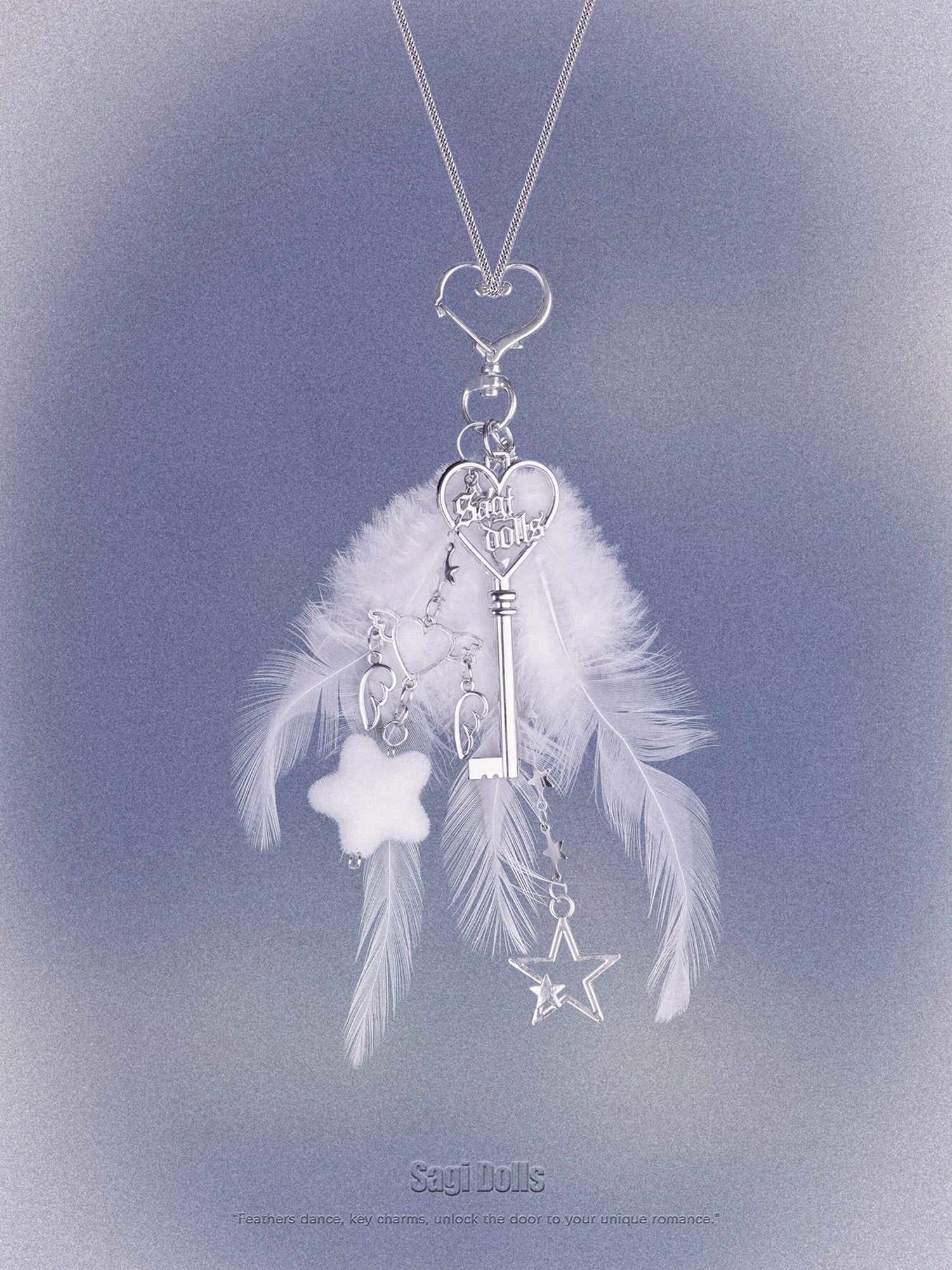SagiDolls Angel Wing Detachable Round Bead Chain Silver Women's Alloy Keychains