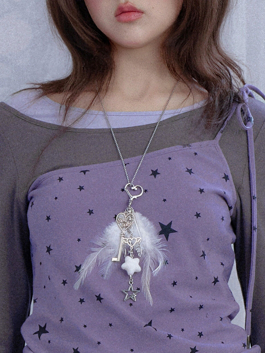 SagiDolls Angel Wing Detachable Round Bead Chain Silver Women's Alloy Keychains