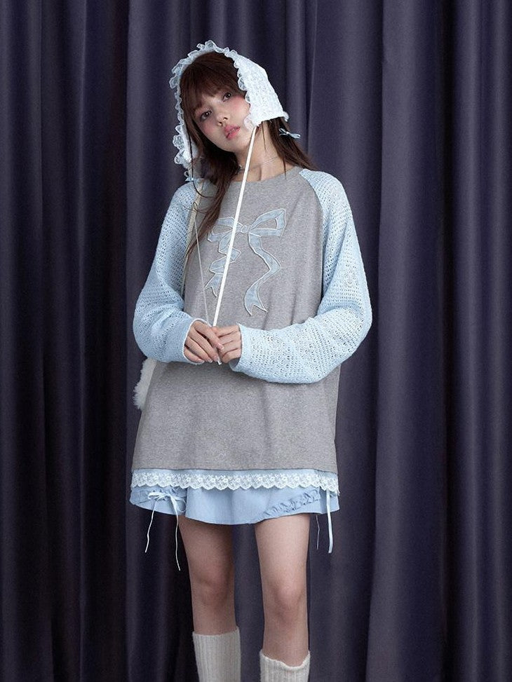 SagiDolls Baby Blue Double Waist Bow Ruffle High Waist Women's Mini Skirts