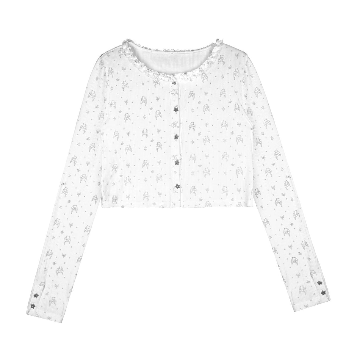 SagiDolls_Bear_Print_Knit_Button_Up_Long_Sleeve_Women's_Boleros_&_Shrugs_947788026409_MISSTT