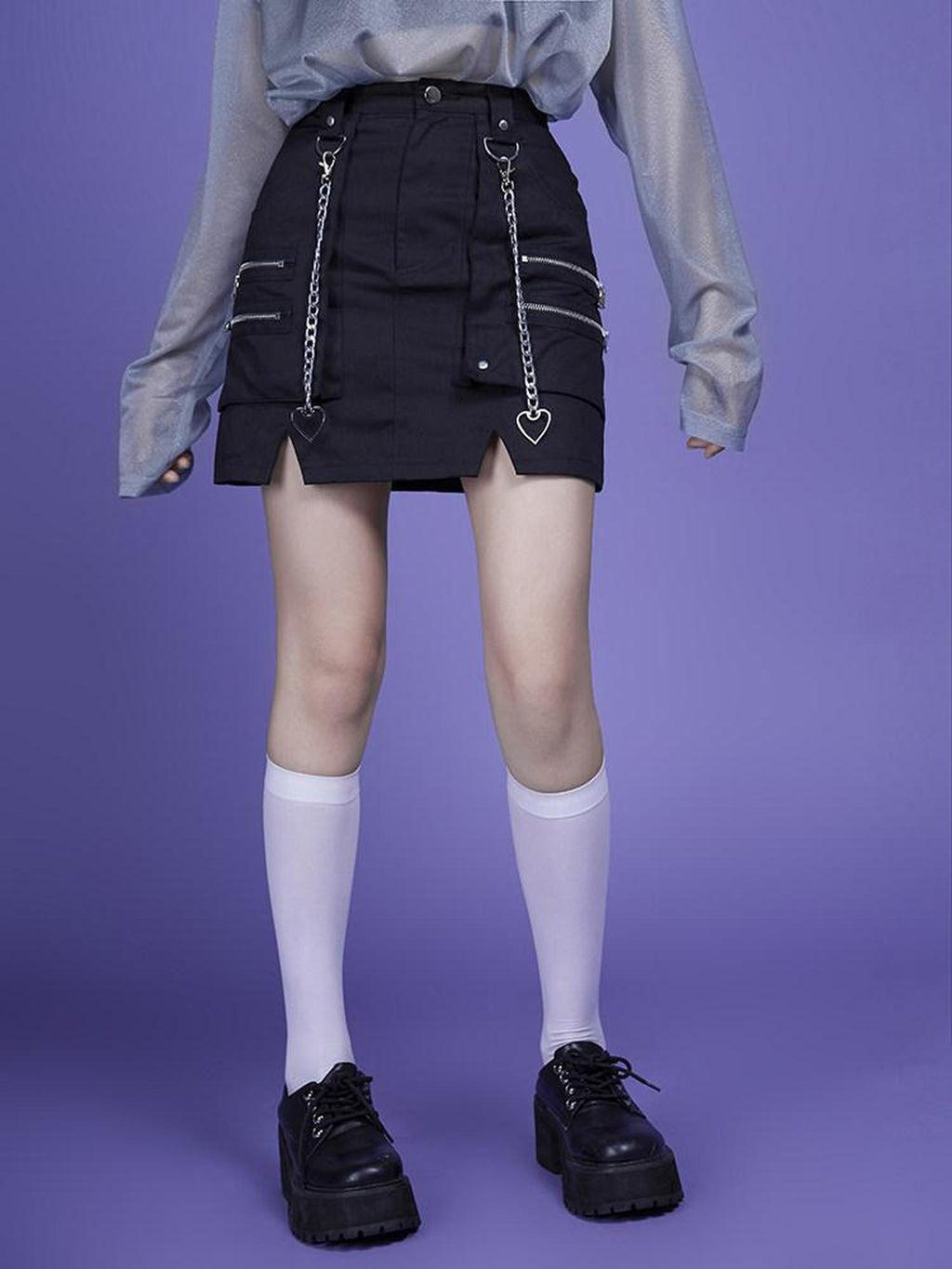 SagiDolls Black Chain A Line Dark Street Women's Cotton Stretch Mini Skirts