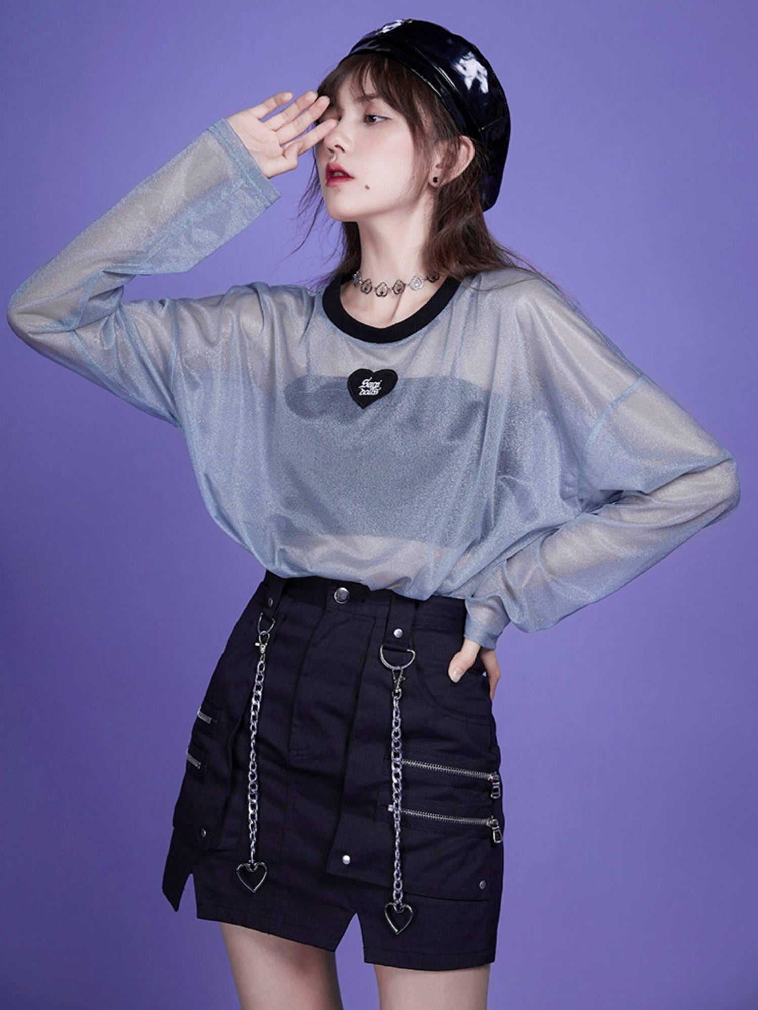 SagiDolls Black Chain A Line Dark Street Women's Cotton Stretch Mini Skirts