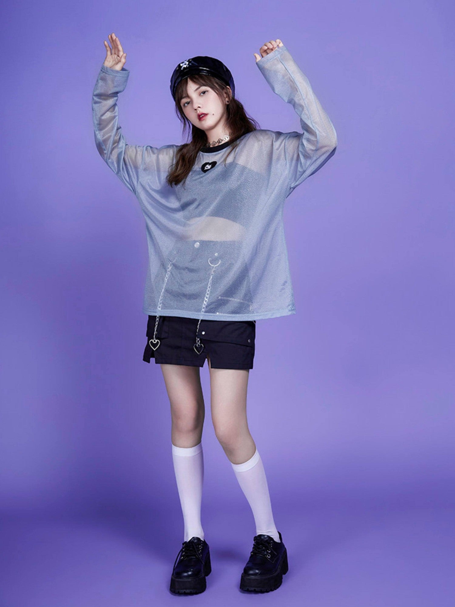 SagiDolls Black Chain A Line Dark Street Women's Cotton Stretch Mini Skirts