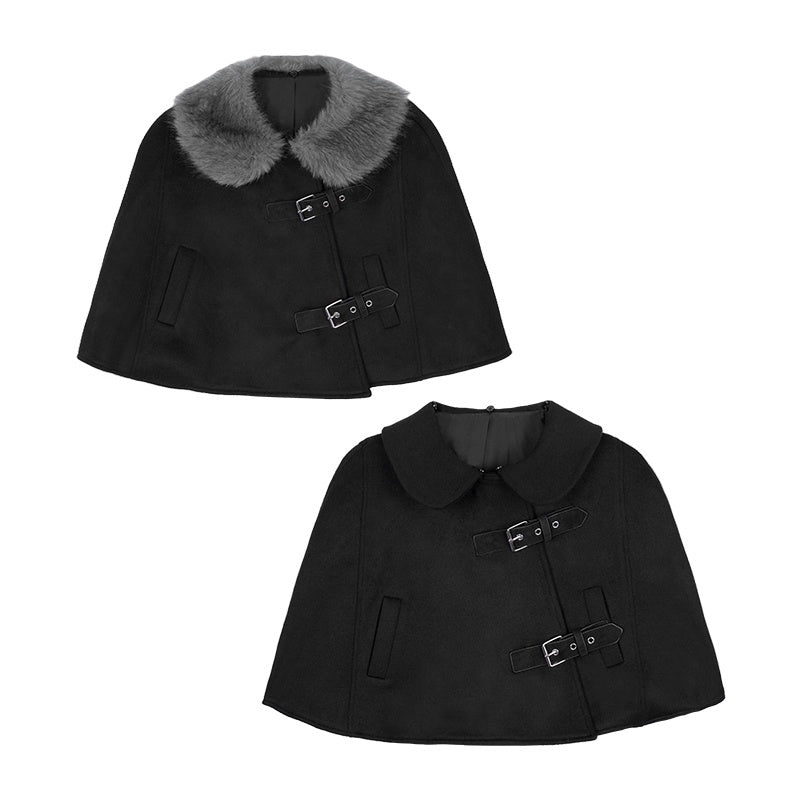 SagiDolls_Black_Faux_Fur_Collar_Wool_Cape_Two_Piece_Women's_Matching_Skirt_Sets_1089854267750_MISSTT