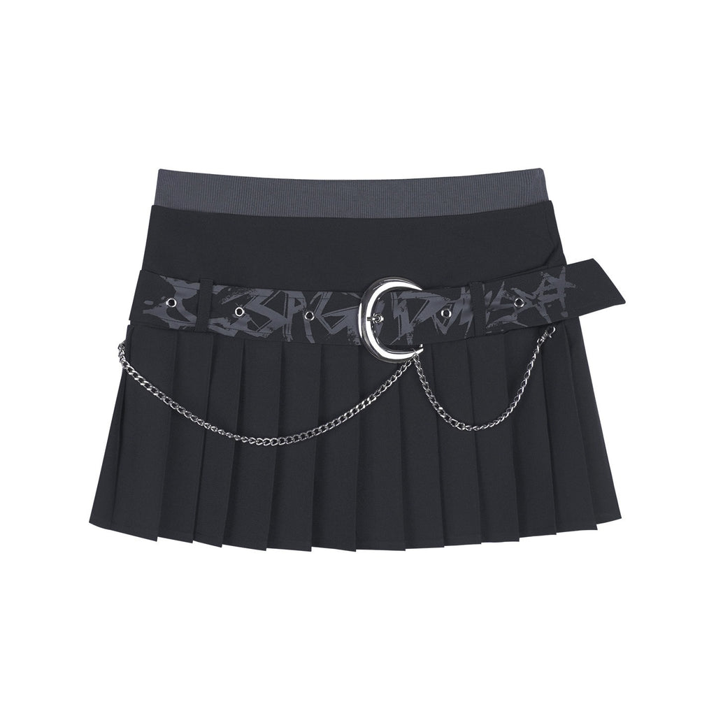 SagiDolls_Black_Graffiti_Chain_Double_Waist_Women's_Polyester_Pleated_Skirts_928561634475_MISSTT