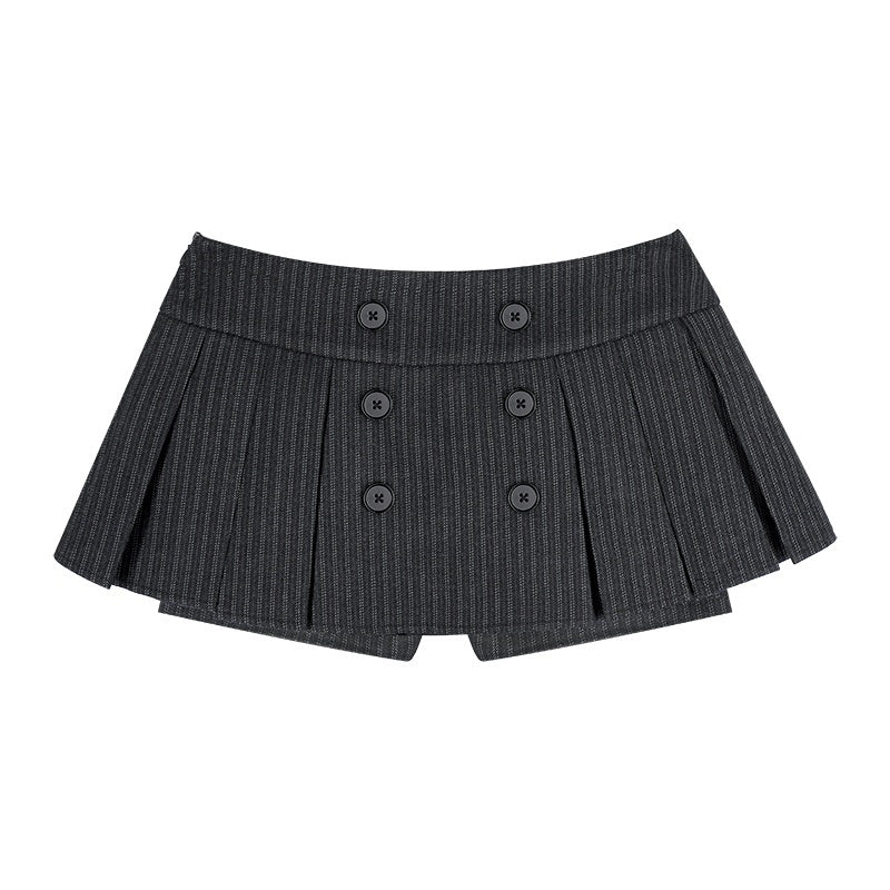 SagiDolls_Black_Grey_Striped_Double_Breasted_Pleated_Women's_Polyester_Skorts_1086742790476_MISSTT