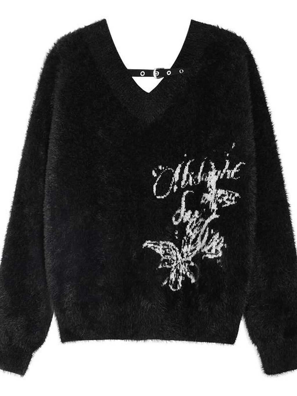 SagiDolls Black Jacquard V-neck Loose Chunky Knit Women's Polyester Nylon Blend Sweaters