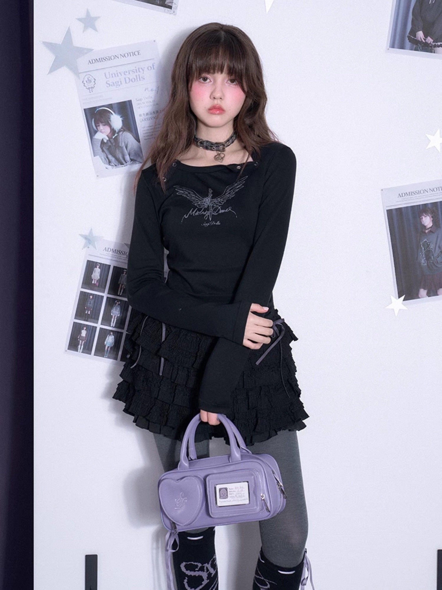 SagiDolls Black Lace High Waist Cake Skirt Women's Cotton Blend Casual Mini Dresses