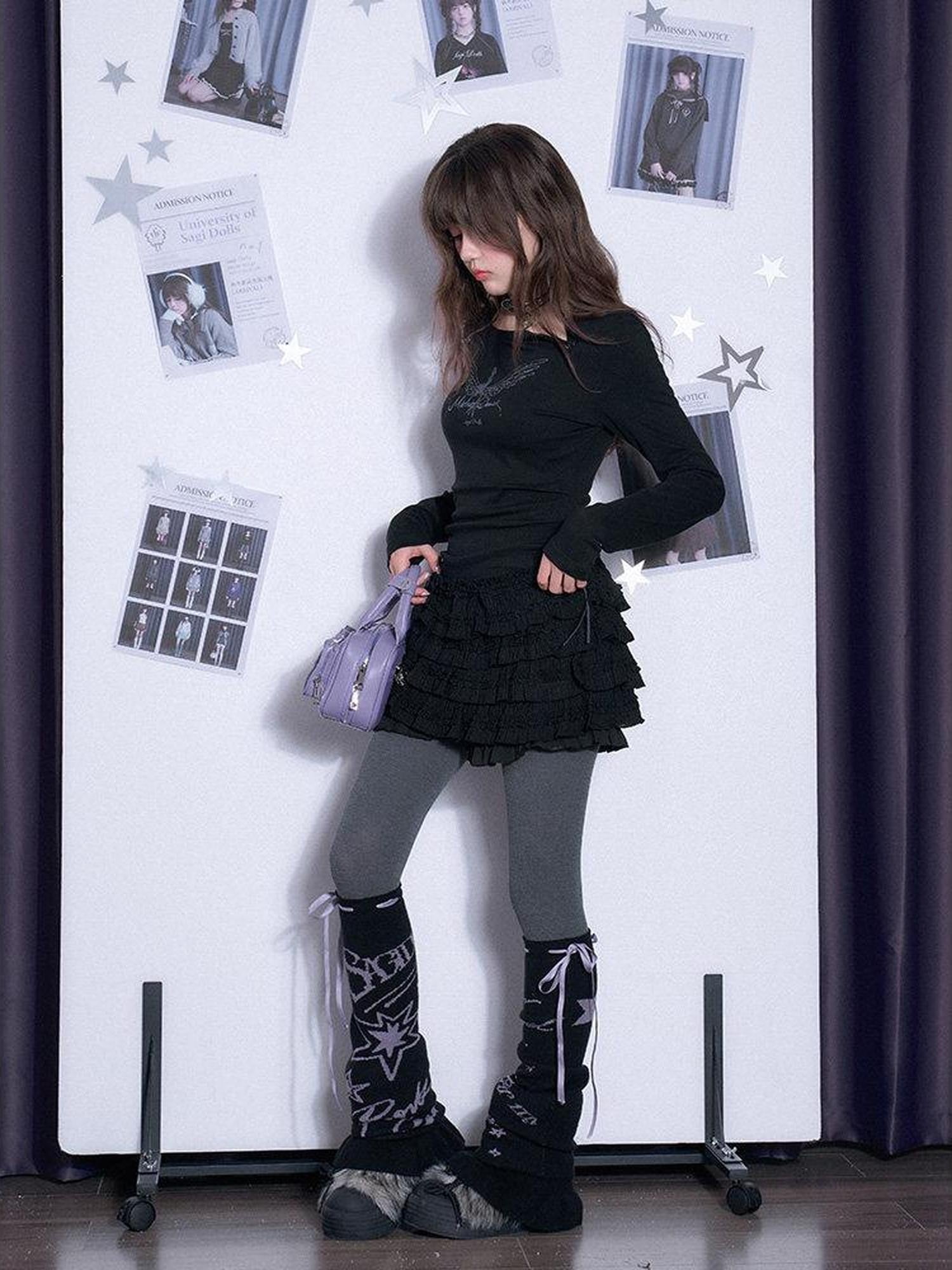 SagiDolls Black Lace High Waist Cake Skirt Women's Cotton Blend Casual Mini Dresses