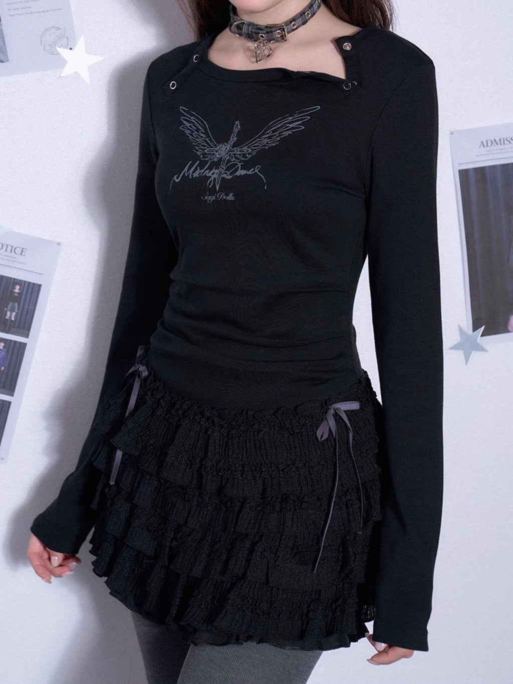 SagiDolls Black Lace High Waist Cake Skirt Women's Cotton Blend Casual Mini Dresses