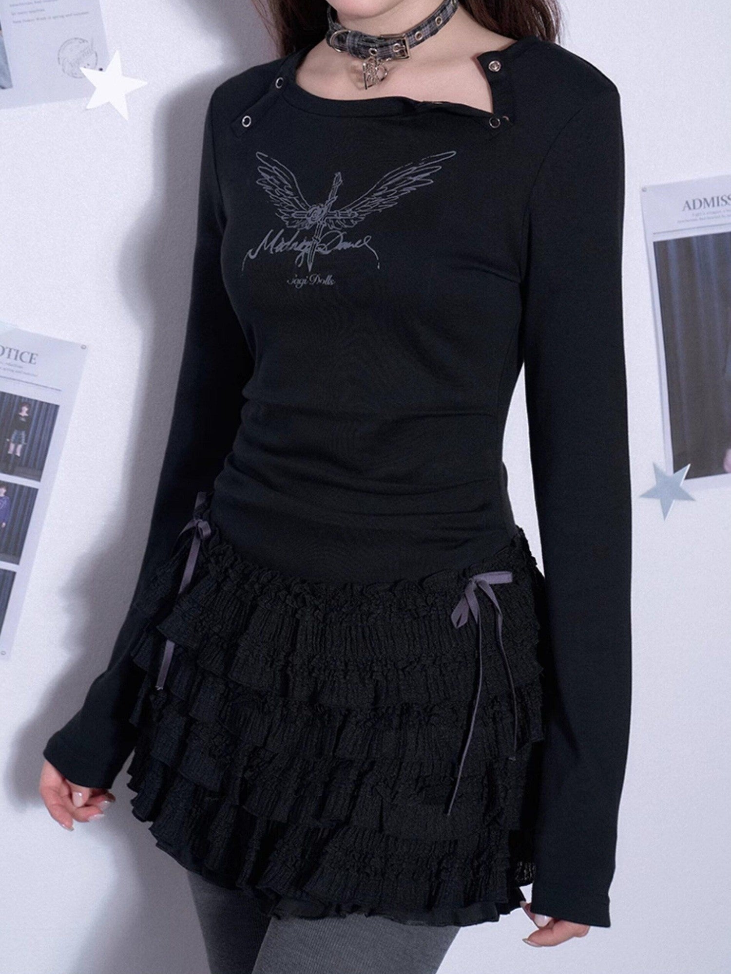 SagiDolls Black Lace High Waist Cake Skirt Women's Cotton Blend Casual Mini Dresses