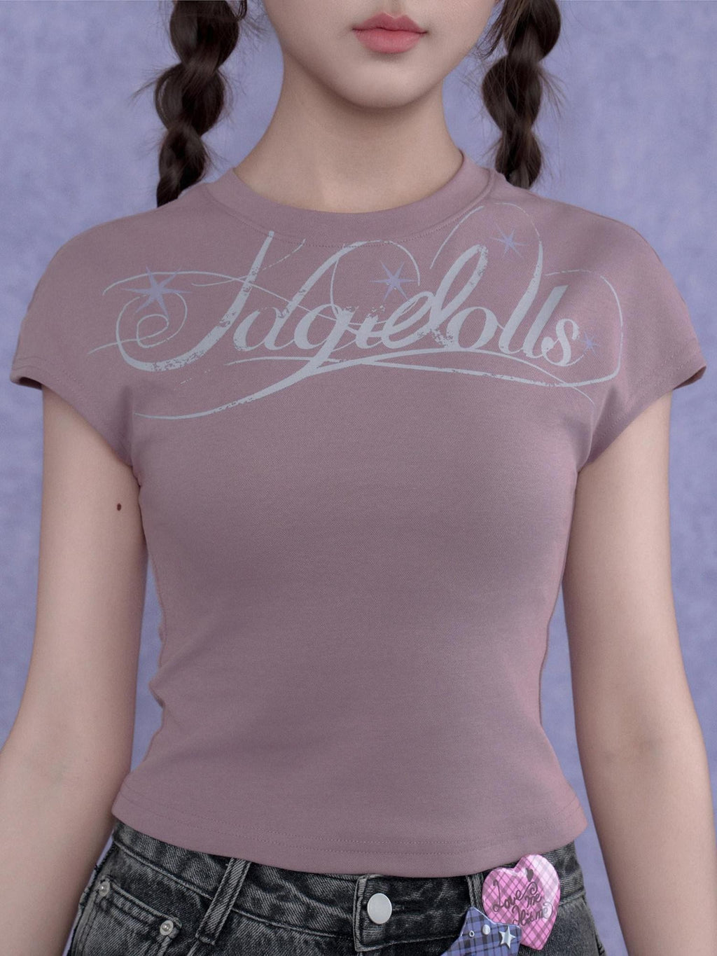 SagiDolls Black Letter Print Tie Slim Fit Cropped Women's Cotton Short Sleeve T-shirts