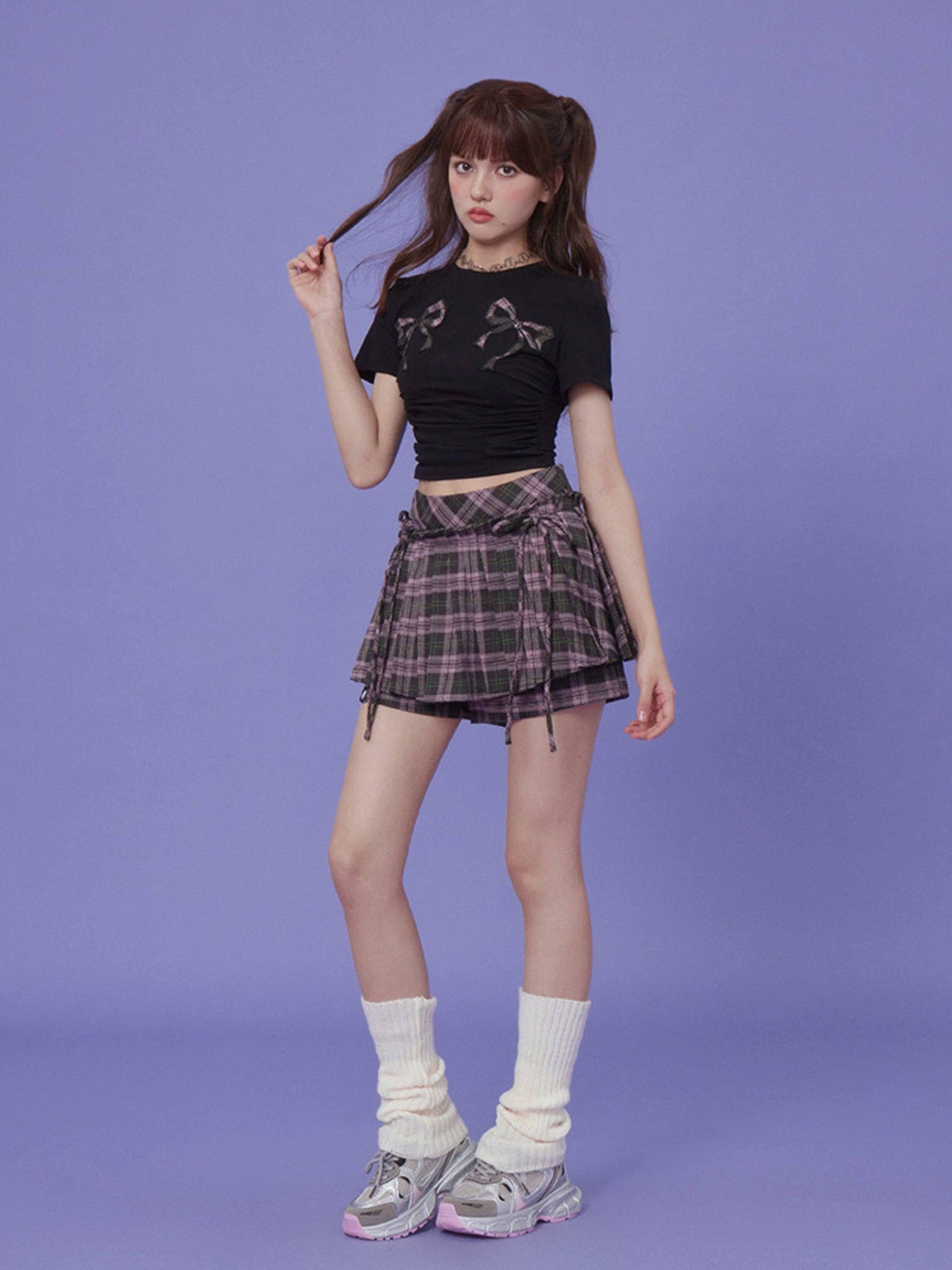 SagiDolls Black Pink Colorblock Bow Applique Women's Cotton Short Sleeve T-shirts