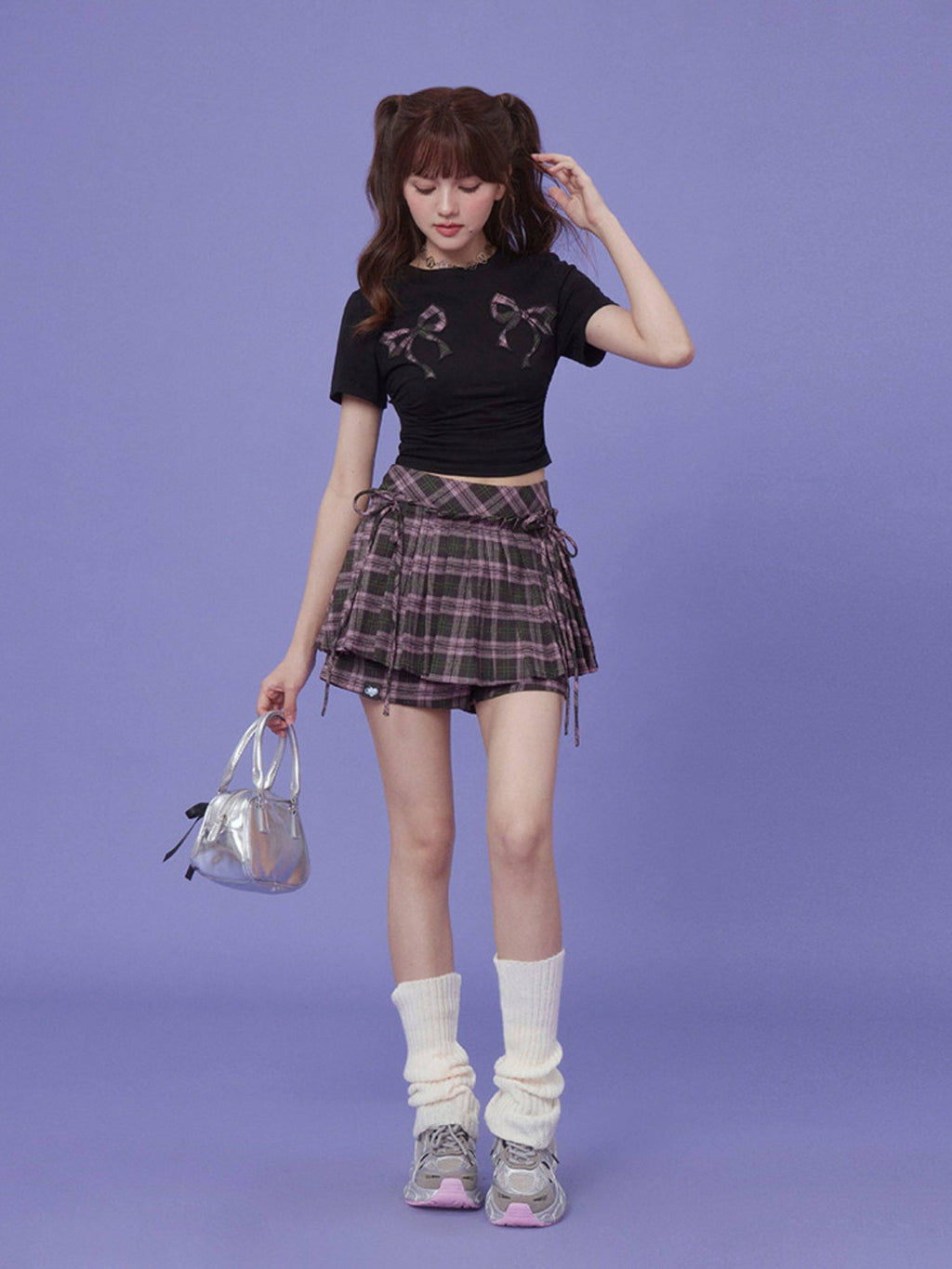 SagiDolls Black Pink Colorblock Bow Applique Women's Cotton Short Sleeve T-shirts