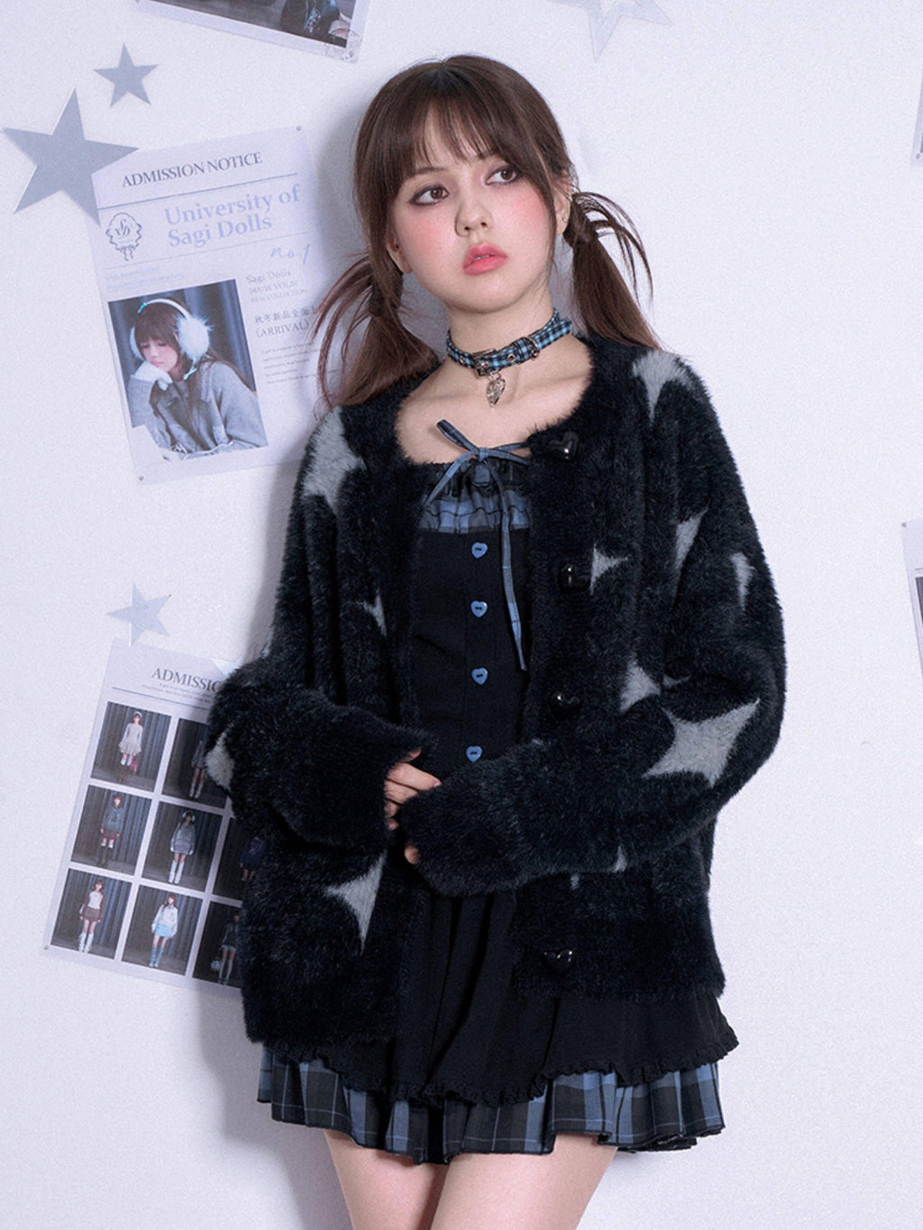 SagiDolls Black Plaid Knitted Tiered Square Neck Women's Poly Spandex Corset Mini Dresses
