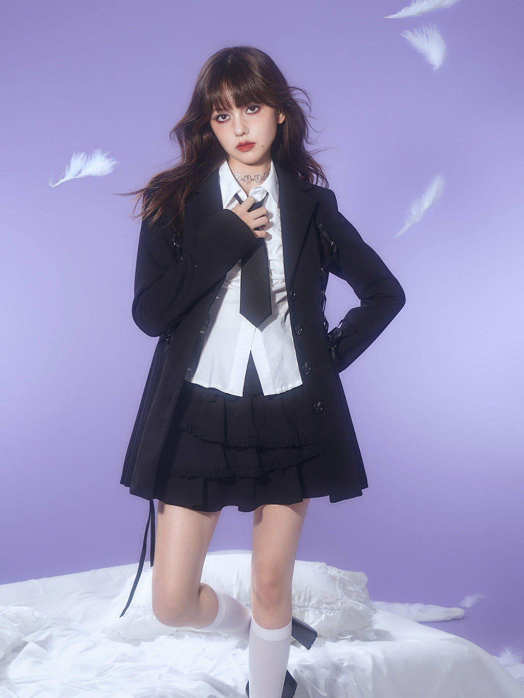 SagiDolls Black Pleated Blazer Collar Women's Polyester Corset Mini Dresses