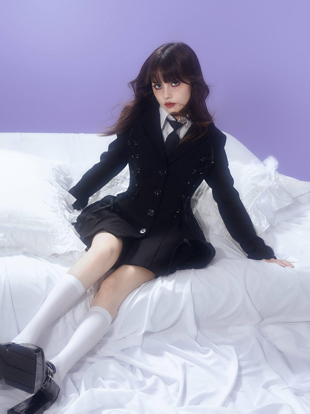 SagiDolls Black Pleated Blazer Collar Women's Polyester Corset Mini Dresses