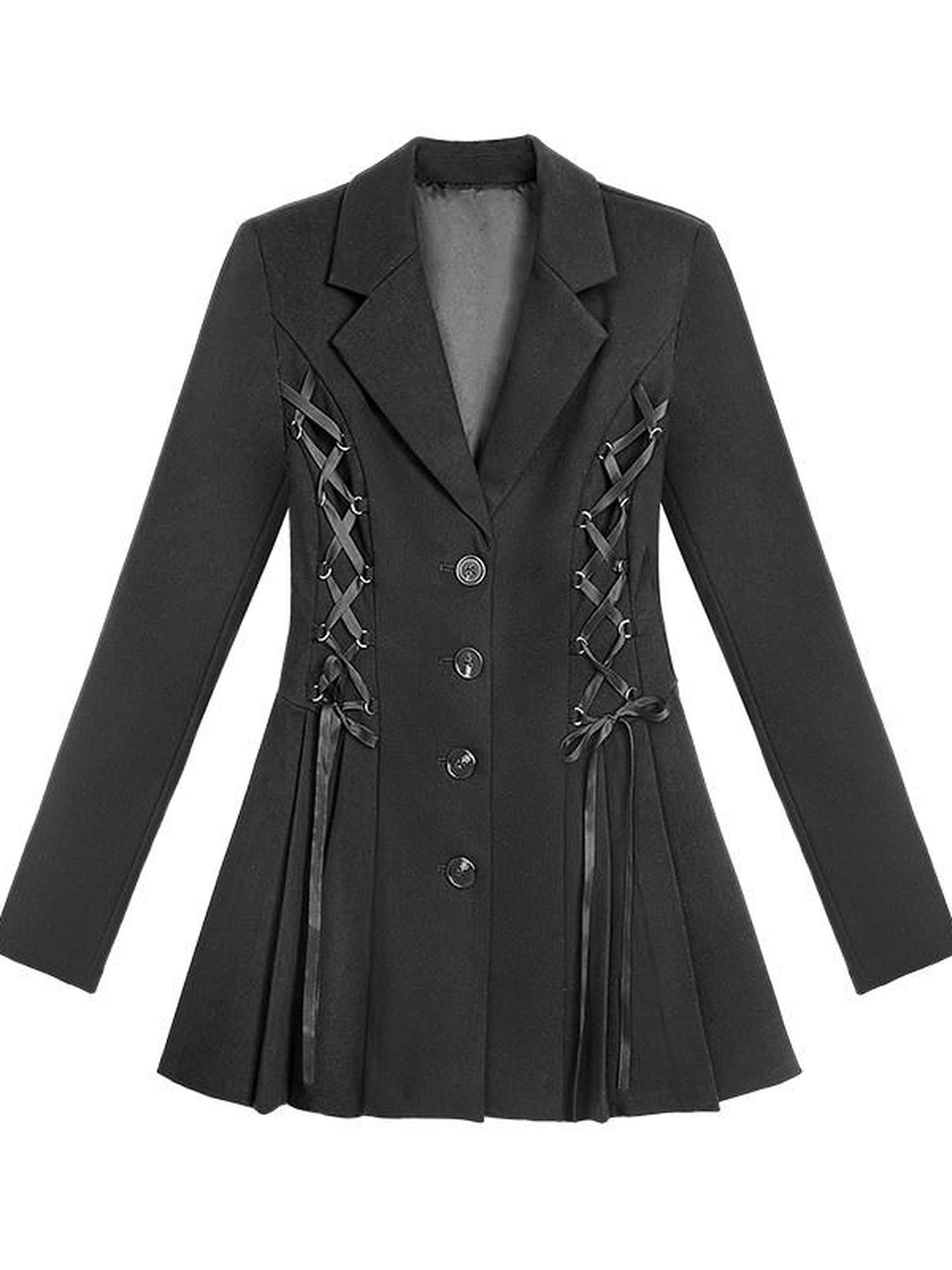 SagiDolls Black Pleated Blazer Collar Women's Polyester Corset Mini Dresses