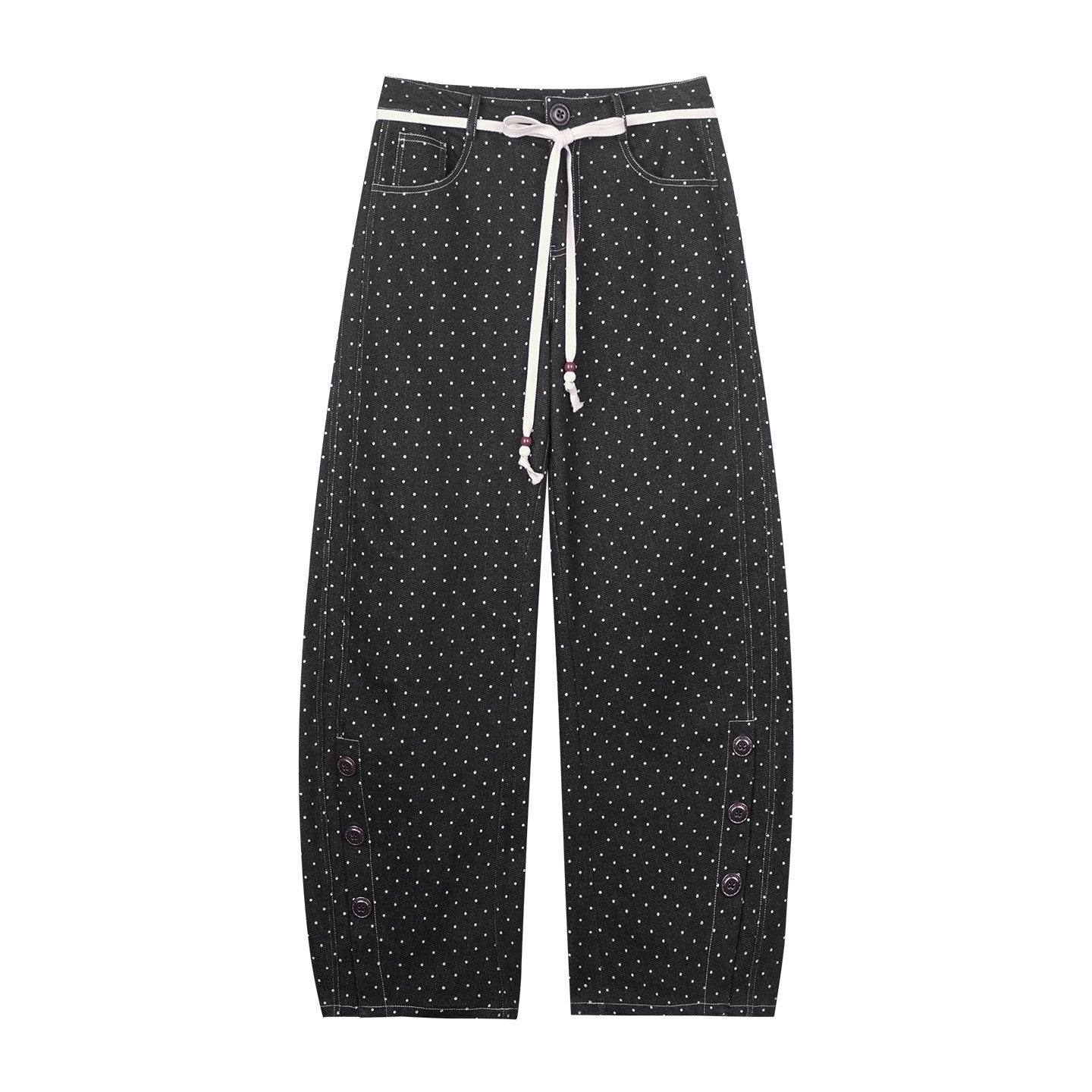 SagiDolls_Black_Polka_Dot_Detachable_Skirt_Panel_Button_Detail_Women's_Denim_Sweatpants_976878142311_MISSTT