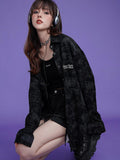SagiDolls Black Printed Breathable Loose Point Collar Women's Viscose Blend Shirts