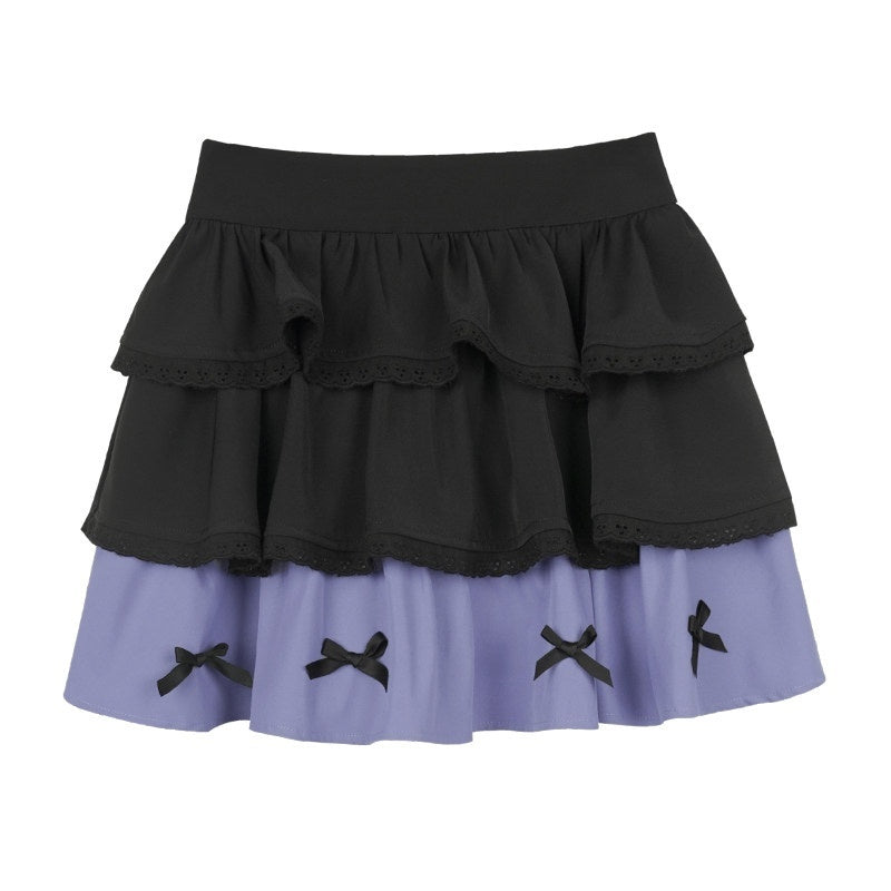 SagiDolls_Black_Purple_Cartoon_Bow_Doll_Sweet_High_Rise_Women's_Cotton_Tiered_Skirts_796905768507_MISSTT