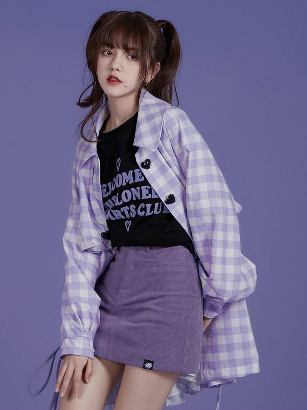 SagiDolls Black Purple Flocked 3d Lettering Layered Women's Cotton Long Sleeve T-shirts