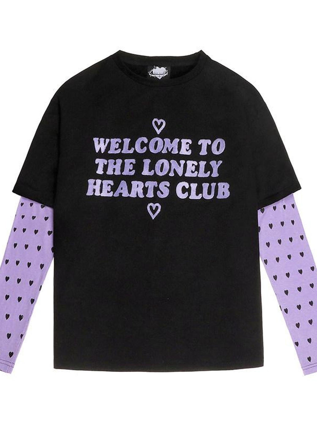 SagiDolls Black Purple Flocked 3d Lettering Layered Women's Cotton Long Sleeve T-shirts