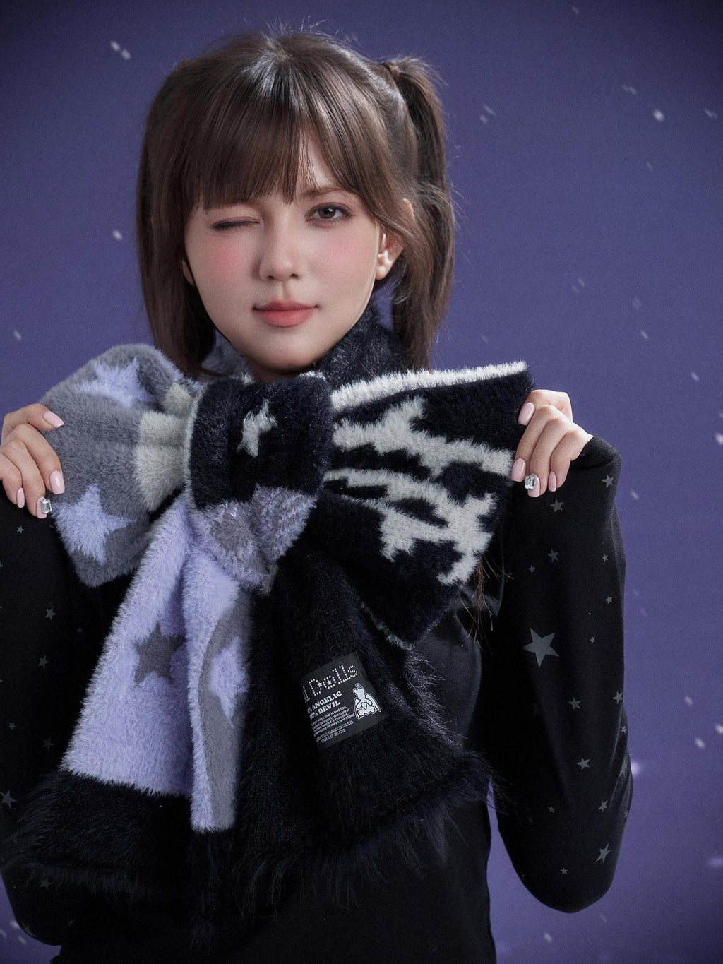 SagiDolls Black Purple Jacquard Faux Mink Patchwork Women's Polyester Scarves & Shawls
