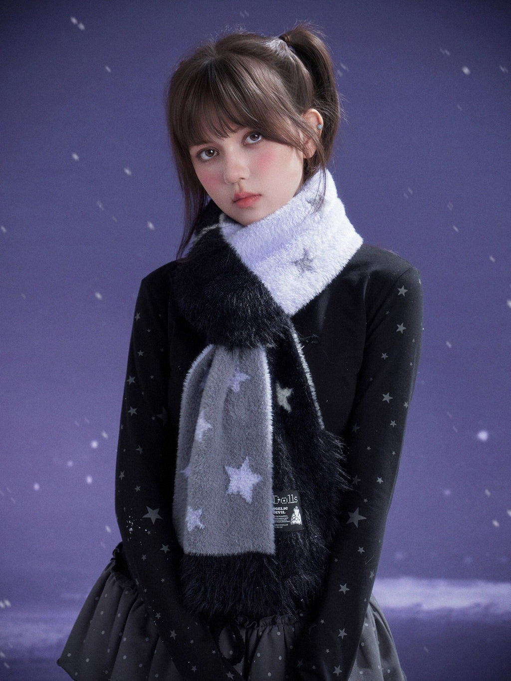 SagiDolls Black Purple Jacquard Faux Mink Patchwork Women's Polyester Scarves & Shawls