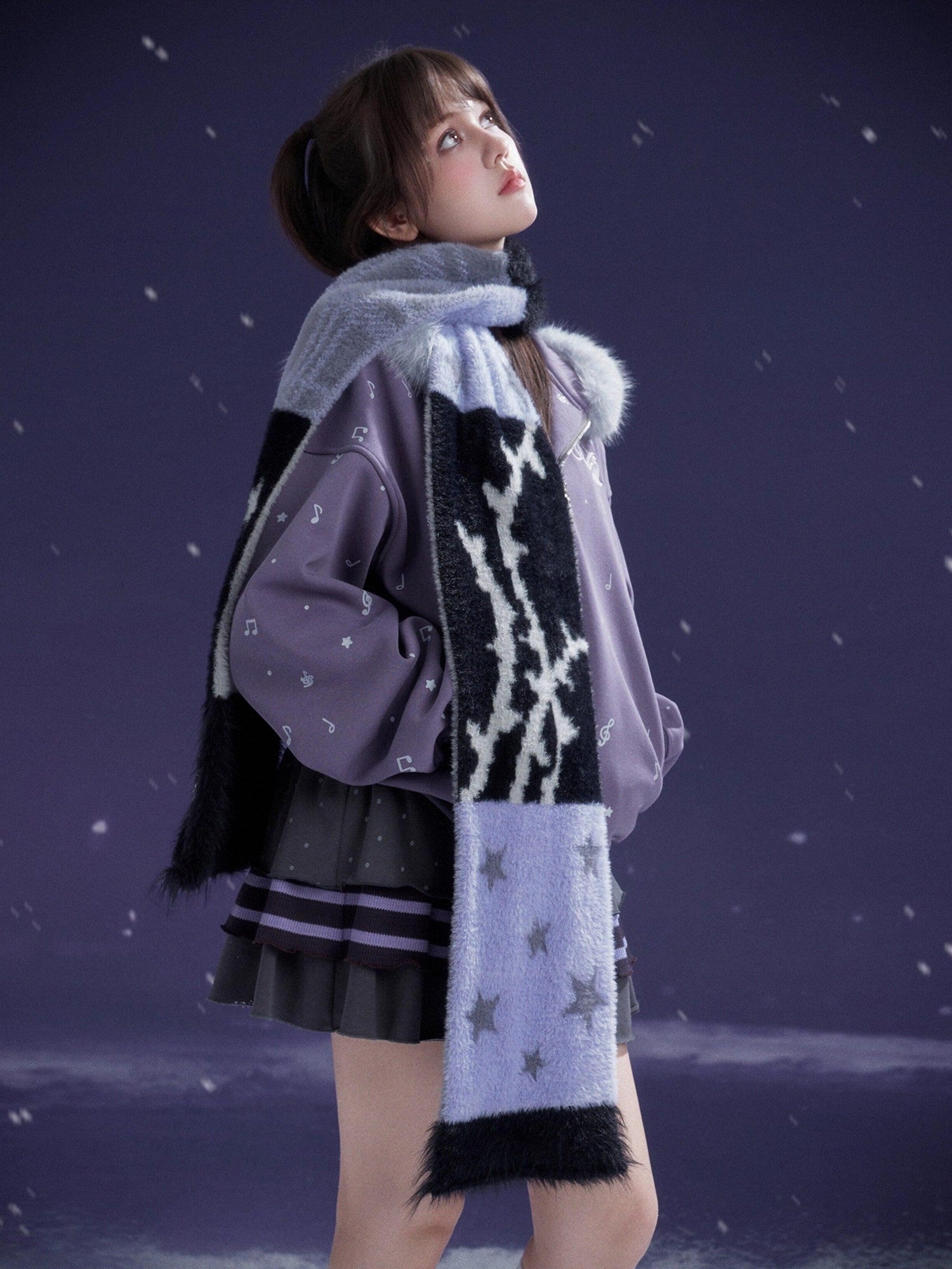SagiDolls Black Purple Jacquard Faux Mink Patchwork Women's Polyester Scarves & Shawls