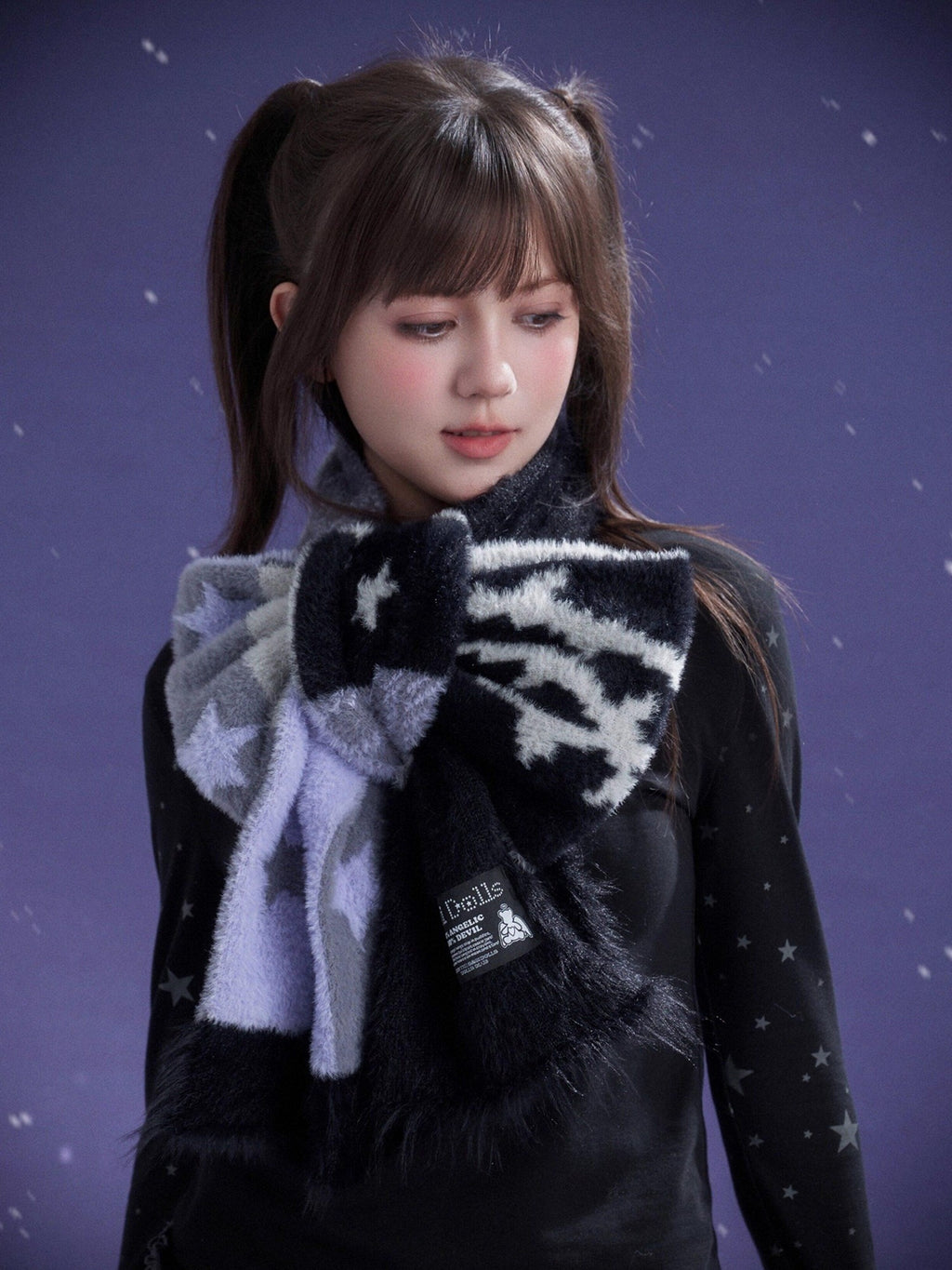SagiDolls Black Purple Jacquard Faux Mink Patchwork Women's Polyester Scarves & Shawls