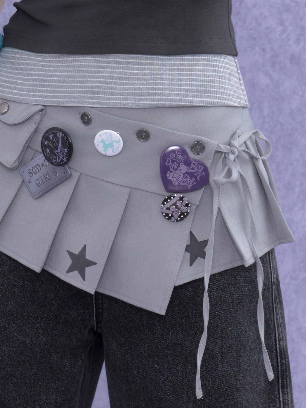 SagiDolls Black Purple Original Sweet Cool Cute Pin Back Set Of 7 Women's Brooches