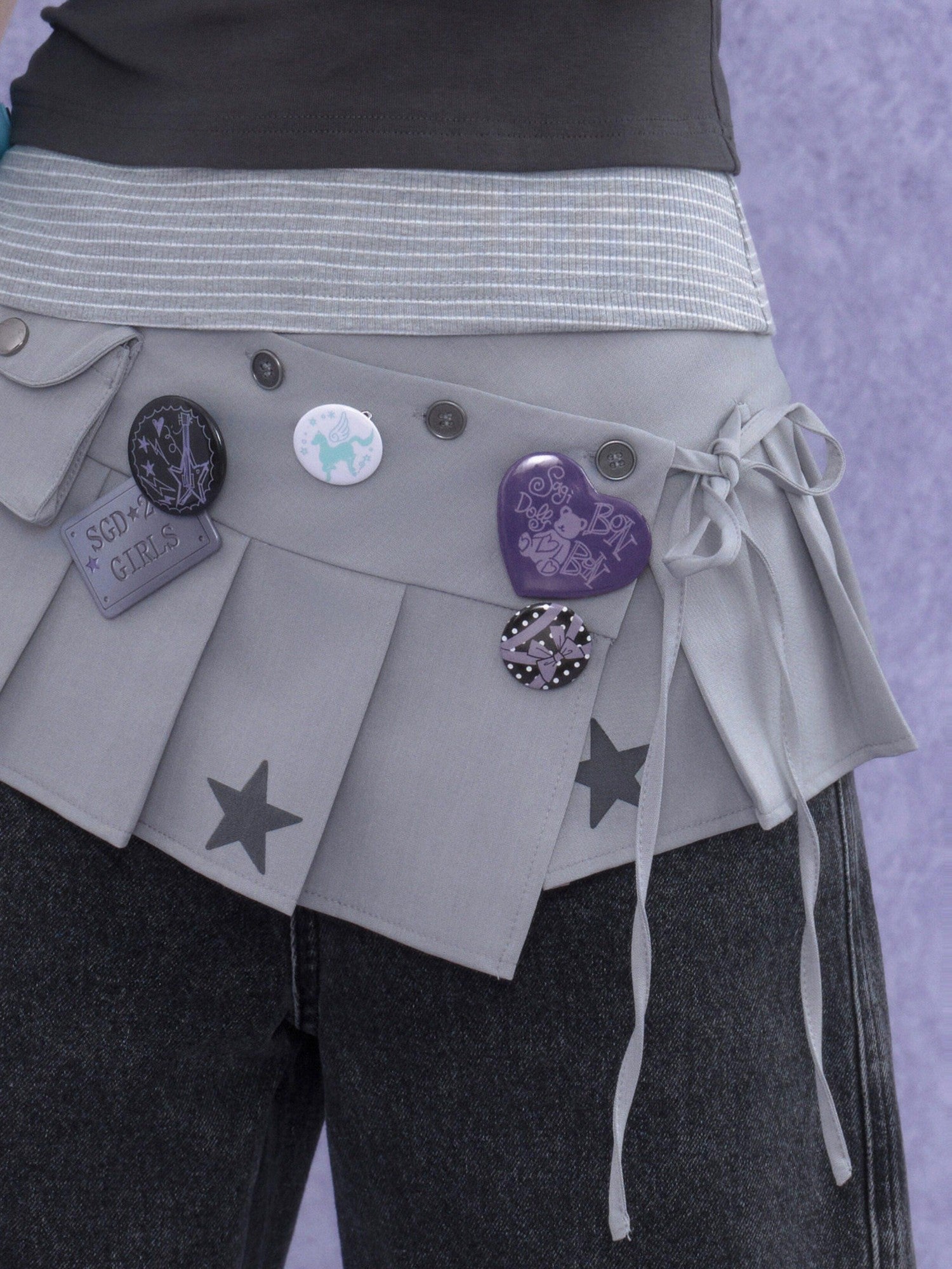 SagiDolls Black Purple Original Sweet Cool Cute Pin Back Set Of 7 Women's Brooches
