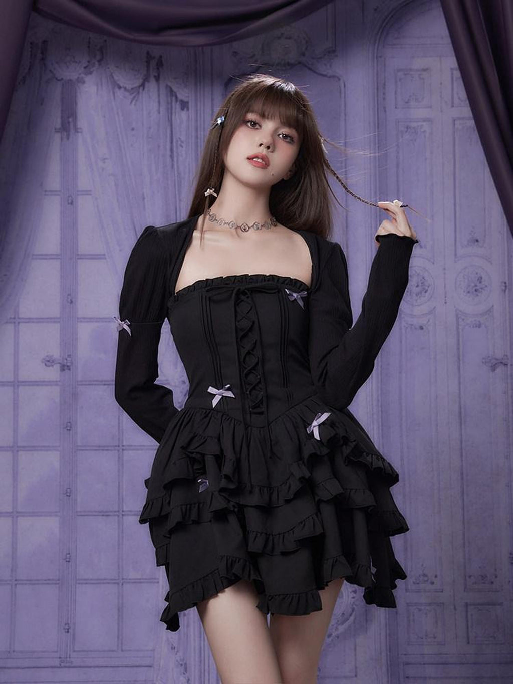 SagiDolls Black Purple Strapless Lace Up Tiered High Waist Women's Corset Mini Dresses