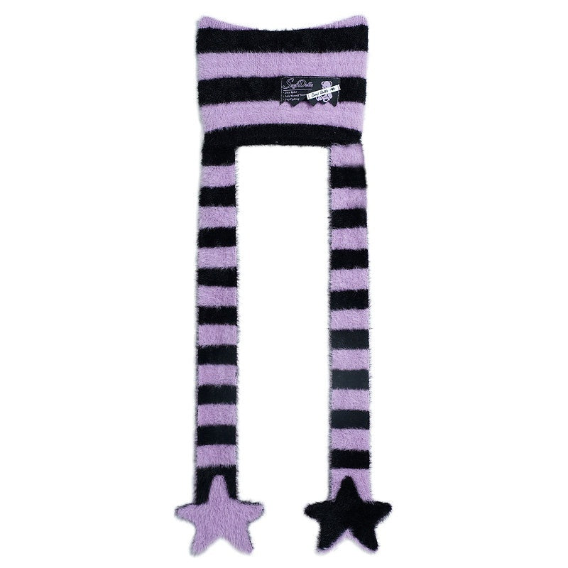SagiDolls_Black_Purple_Striped_Star_Knit_Scarf_Warm_Women's_Nylon_Beanies_751962681001_MISSTT