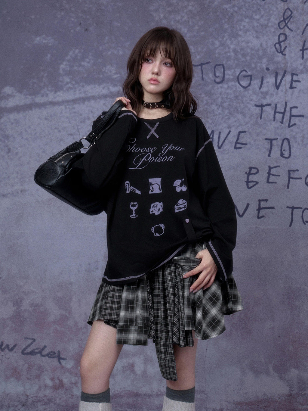 SagiDolls Black Purple Witch Poison Print Dark Gothic Women's Cotton Long Sleeve T-shirts
