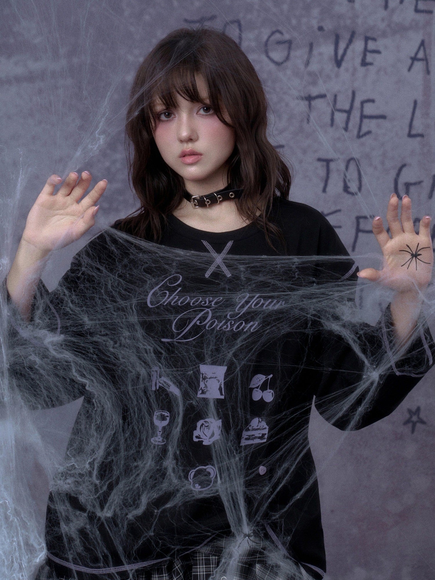 SagiDolls Black Purple Witch Poison Print Dark Gothic Women's Cotton Long Sleeve T-shirts
