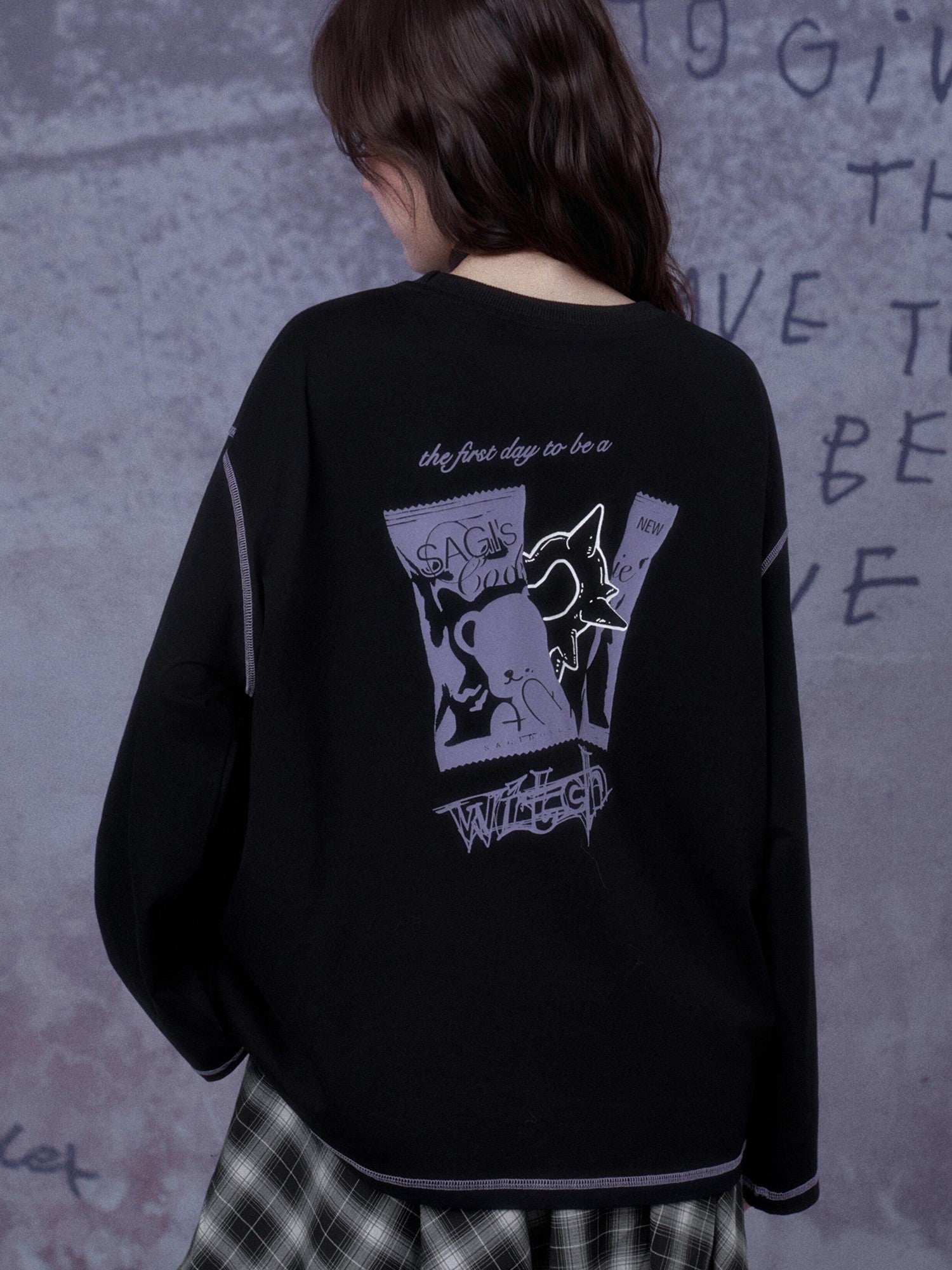 SagiDolls Black Purple Witch Poison Print Dark Gothic Women's Cotton Long Sleeve T-shirts