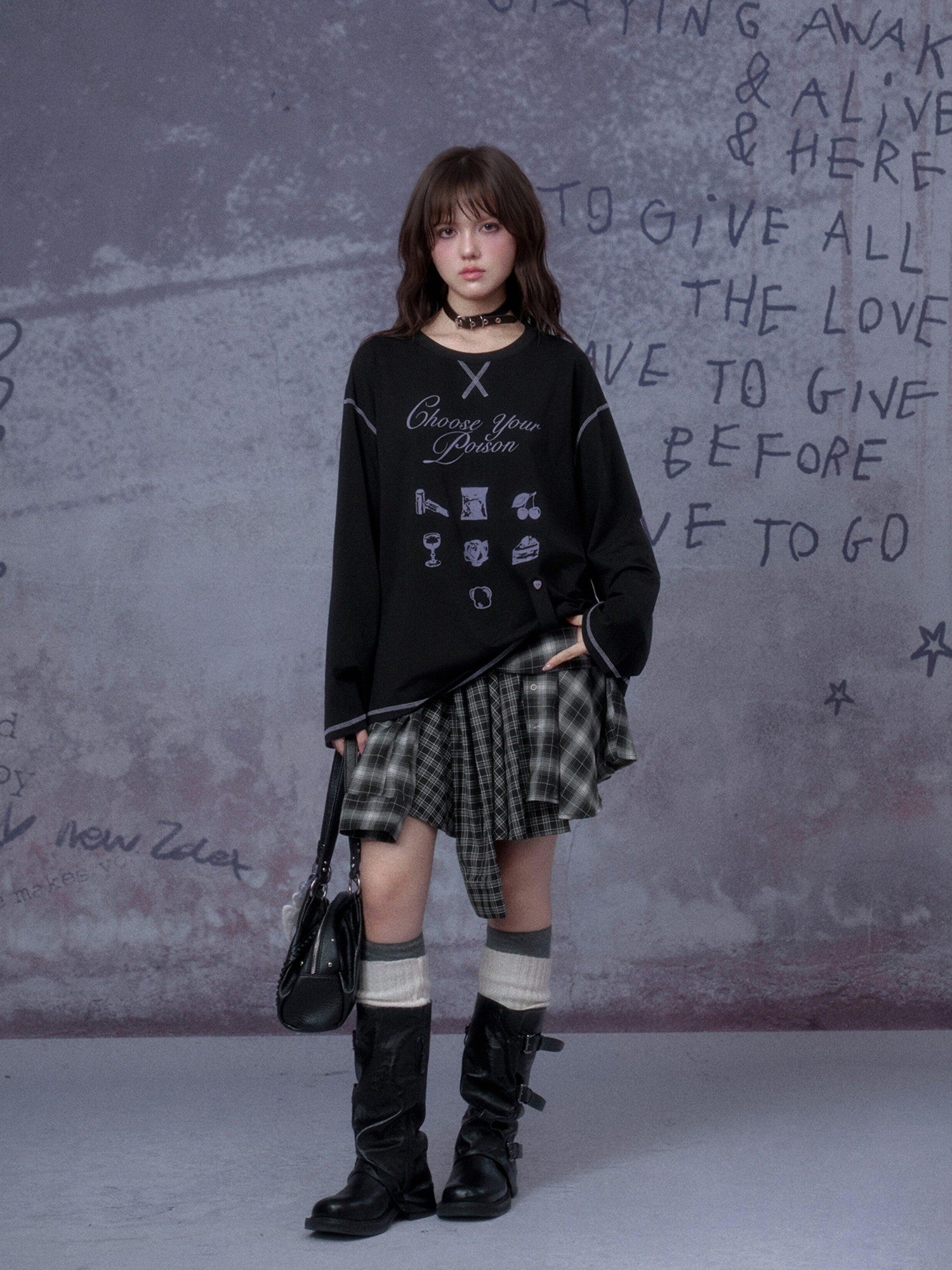 SagiDolls Black Purple Witch Poison Print Dark Gothic Women's Cotton Long Sleeve T-shirts