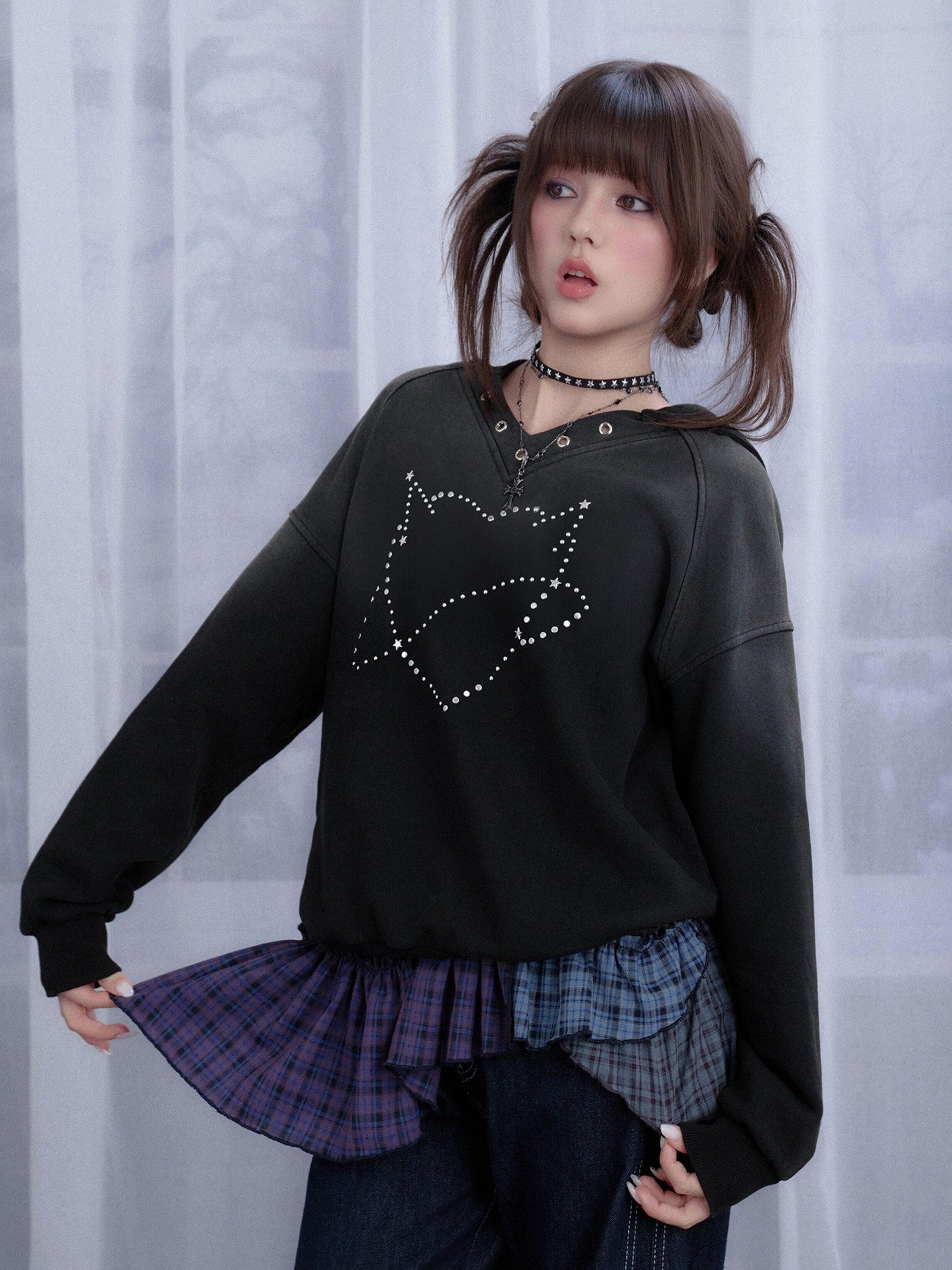 SagiDolls Black Rhinestone Heart 3d Embellished Hooded Women's Organic Cotton Sweatshirts