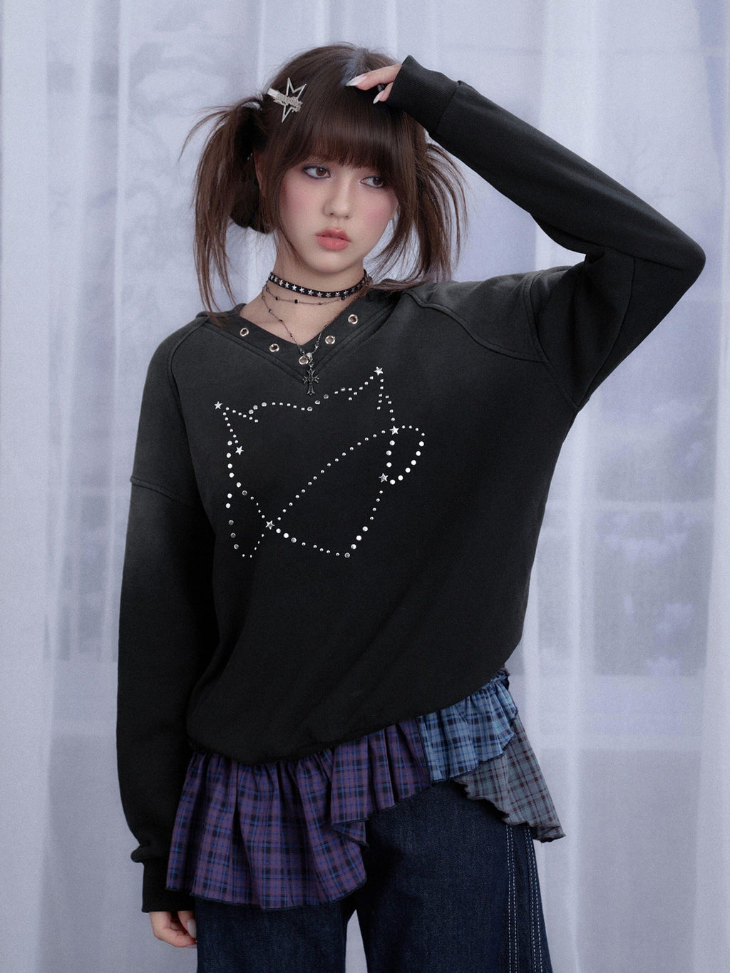 SagiDolls Black Rhinestone Heart 3d Embellished Hooded Women's Organic Cotton Sweatshirts