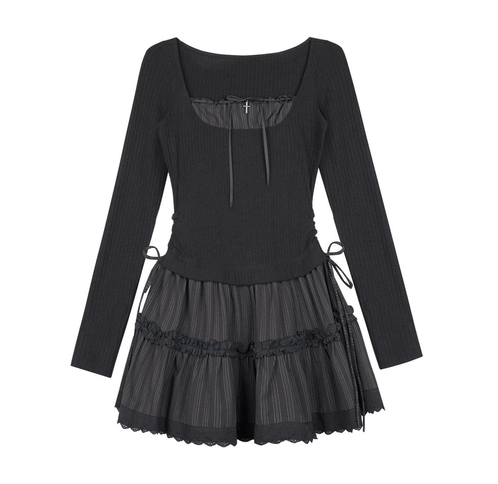 SagiDolls_Black_Ribbon_Square_Neck_Waist_Cinched_Women's_Stretch_Knit_Corset_Mini_Dresses_996496428639_MISSTT
