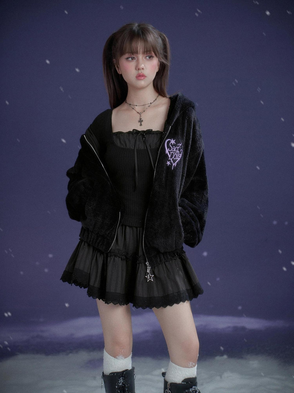 SagiDolls Black Ribbon Square Neck Waist Cinched Women's Stretch Knit Corset Mini Dresses