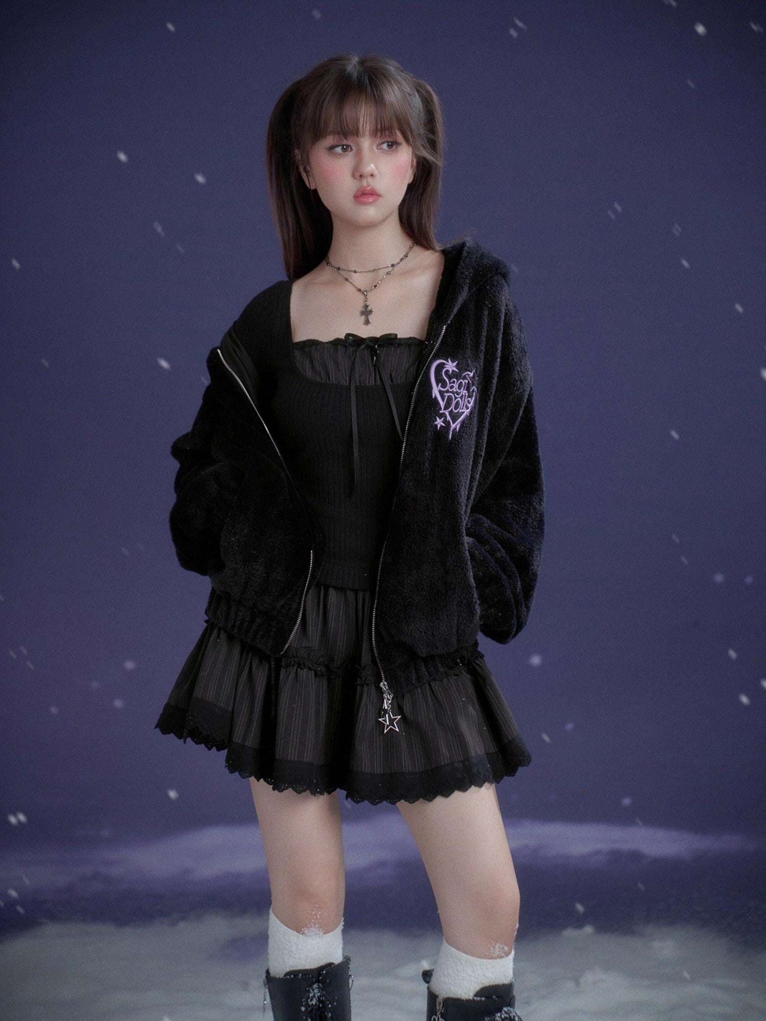 SagiDolls Black Ribbon Square Neck Waist Cinched Women's Stretch Knit Corset Mini Dresses