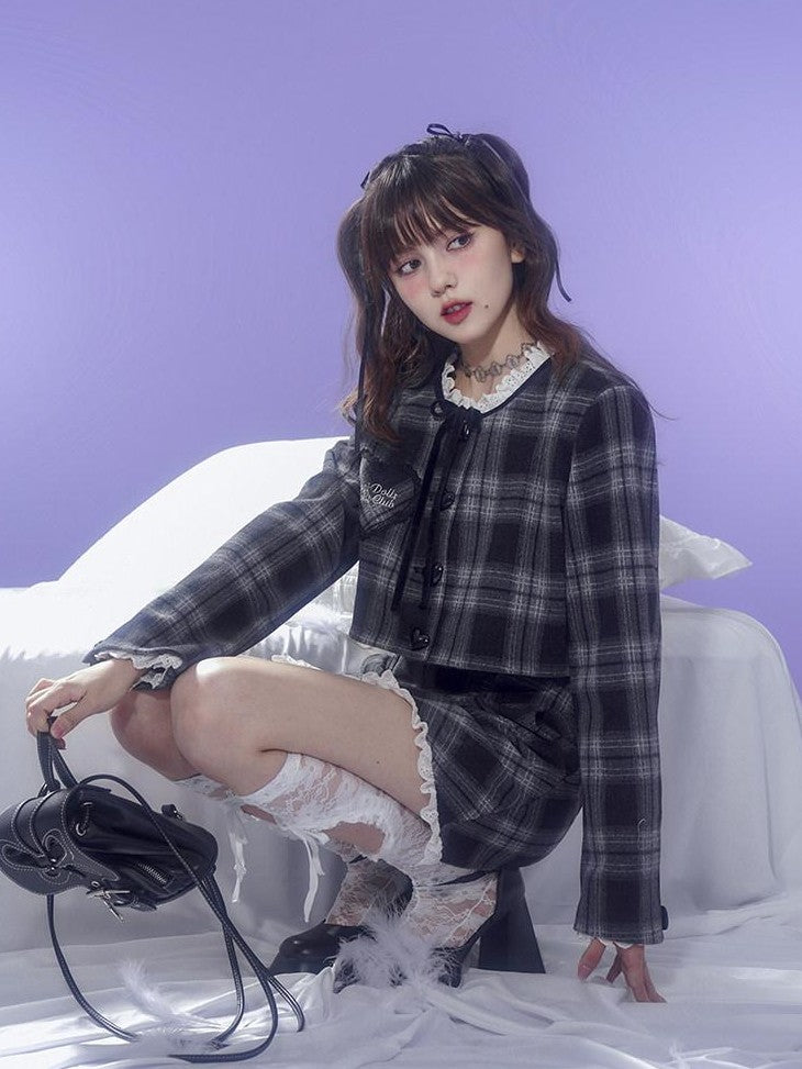 SagiDolls Black White Check Tweed Inspired Warm Lined Women's Poly Matching Skirt Sets