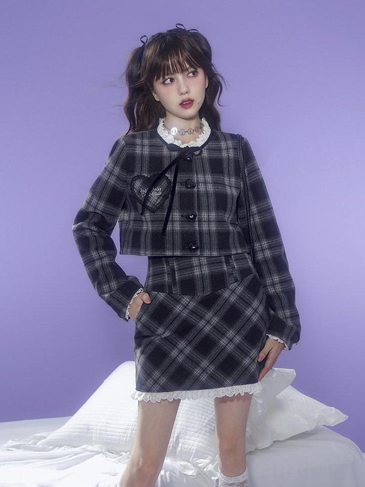 SagiDolls Black White Check Tweed Inspired Warm Lined Women's Poly Matching Skirt Sets