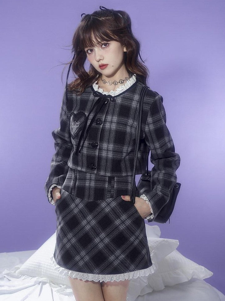 SagiDolls Black White Check Tweed Inspired Warm Lined Women's Poly Matching Skirt Sets