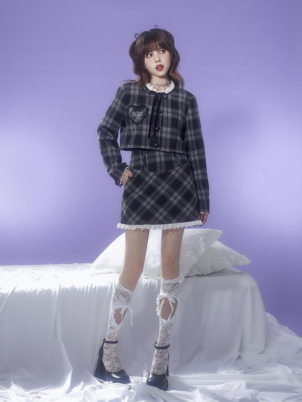 SagiDolls Black White Check Tweed Inspired Warm Lined Women's Poly Matching Skirt Sets