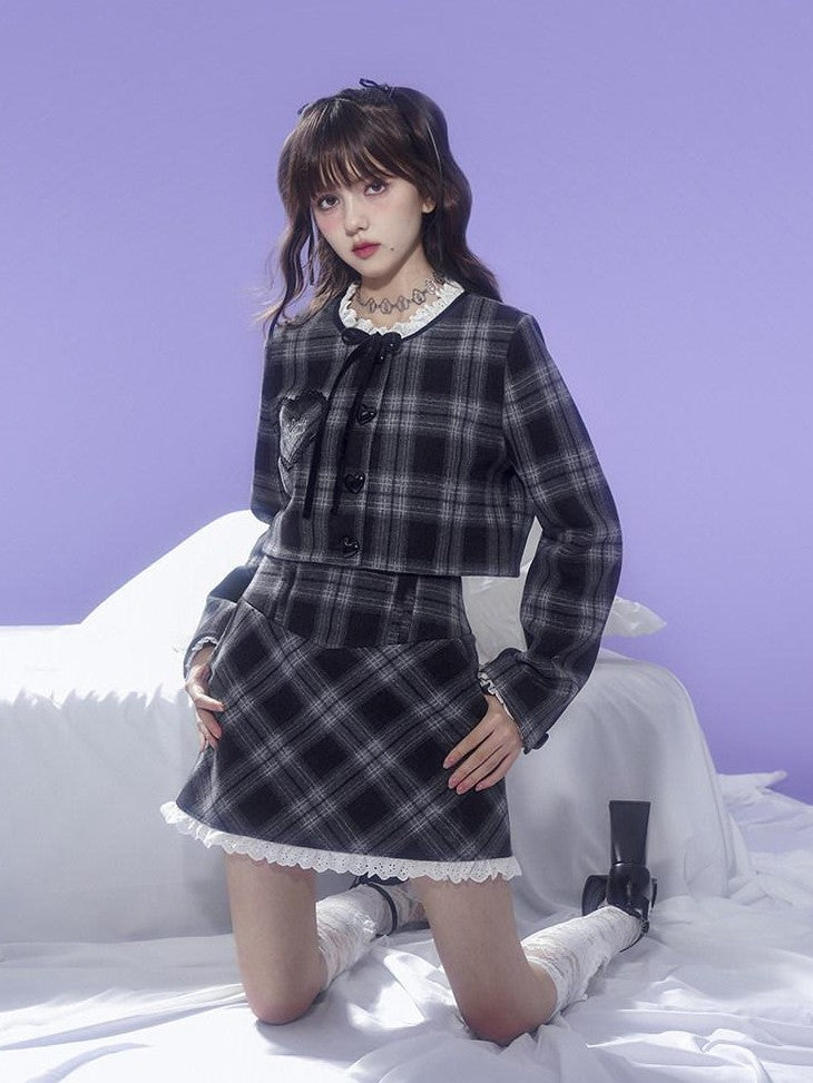 SagiDolls Black White Check Tweed Inspired Warm Lined Women's Poly Matching Skirt Sets