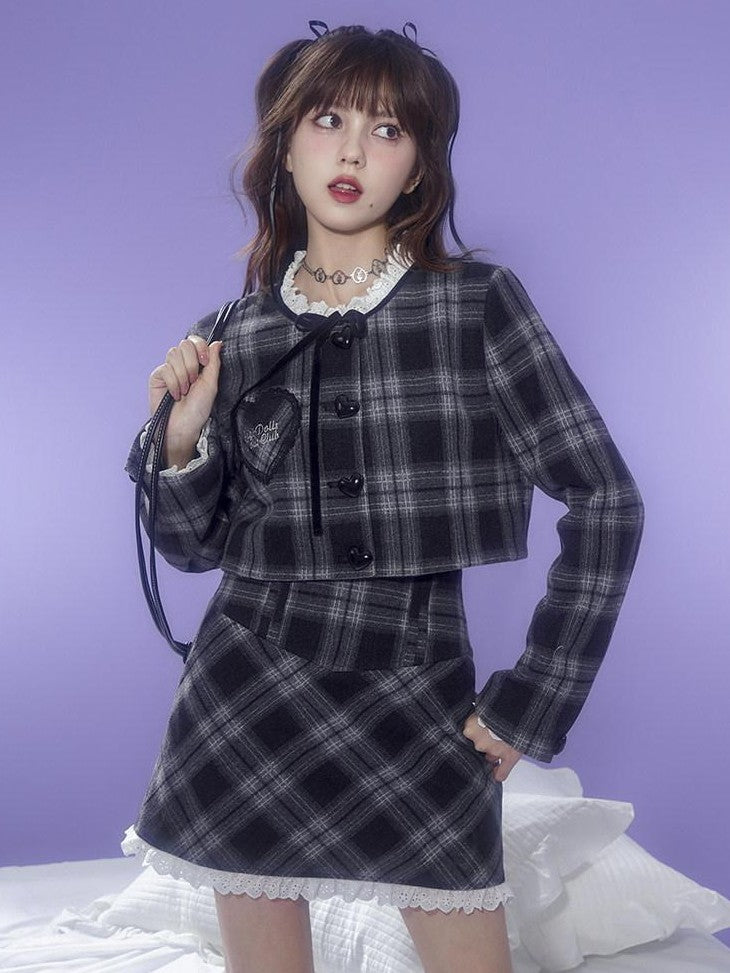 SagiDolls Black White Check Tweed Inspired Warm Lined Women's Poly Matching Skirt Sets